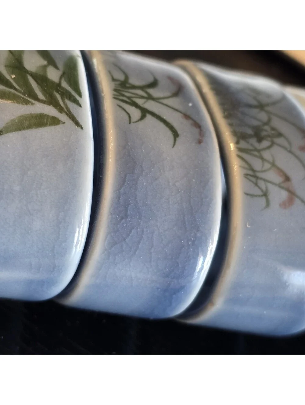 Set Of 4 Ceramic Floral Napkin Rings Light Blue Botanical Table Decor EUC